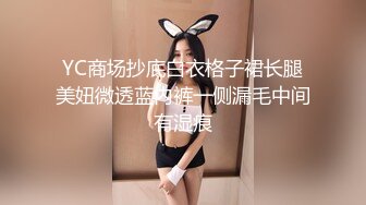 YC商场抄底白衣格子裙长腿美妞微透蓝内裤一侧漏毛中间有湿痕